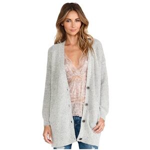 Free People Alpaca Wool Blend Oversized Gray Button Front Long Cardigan Sweater